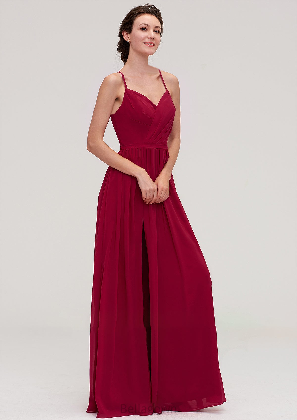 Sleeveless Sweetheart Long/Floor-Length Chiffon A-line/Princess Bridesmaid Dresseses With Split Pleated Jazlyn DNP0025477