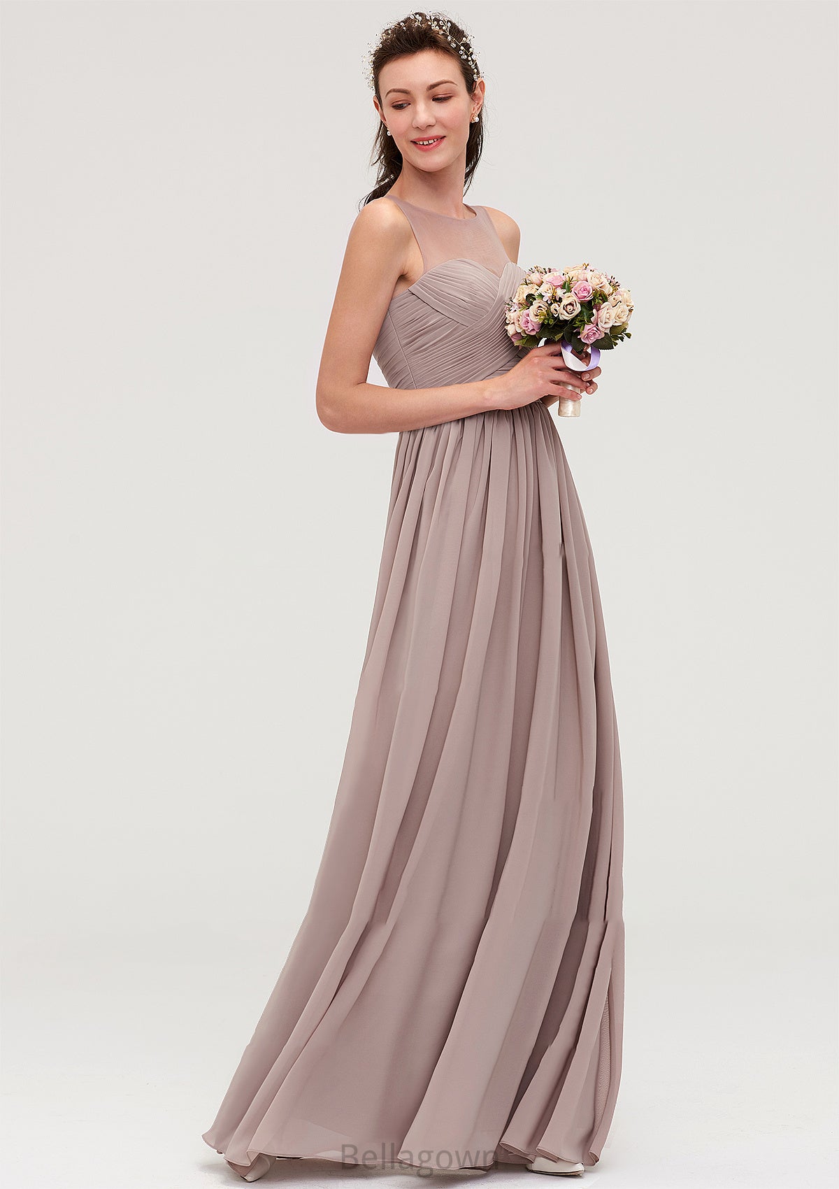 Sleeveless A-line/Princess Chiffon Long/Floor-Length Bridesmaid Dresseses With Pleated Karlee DNP0025479