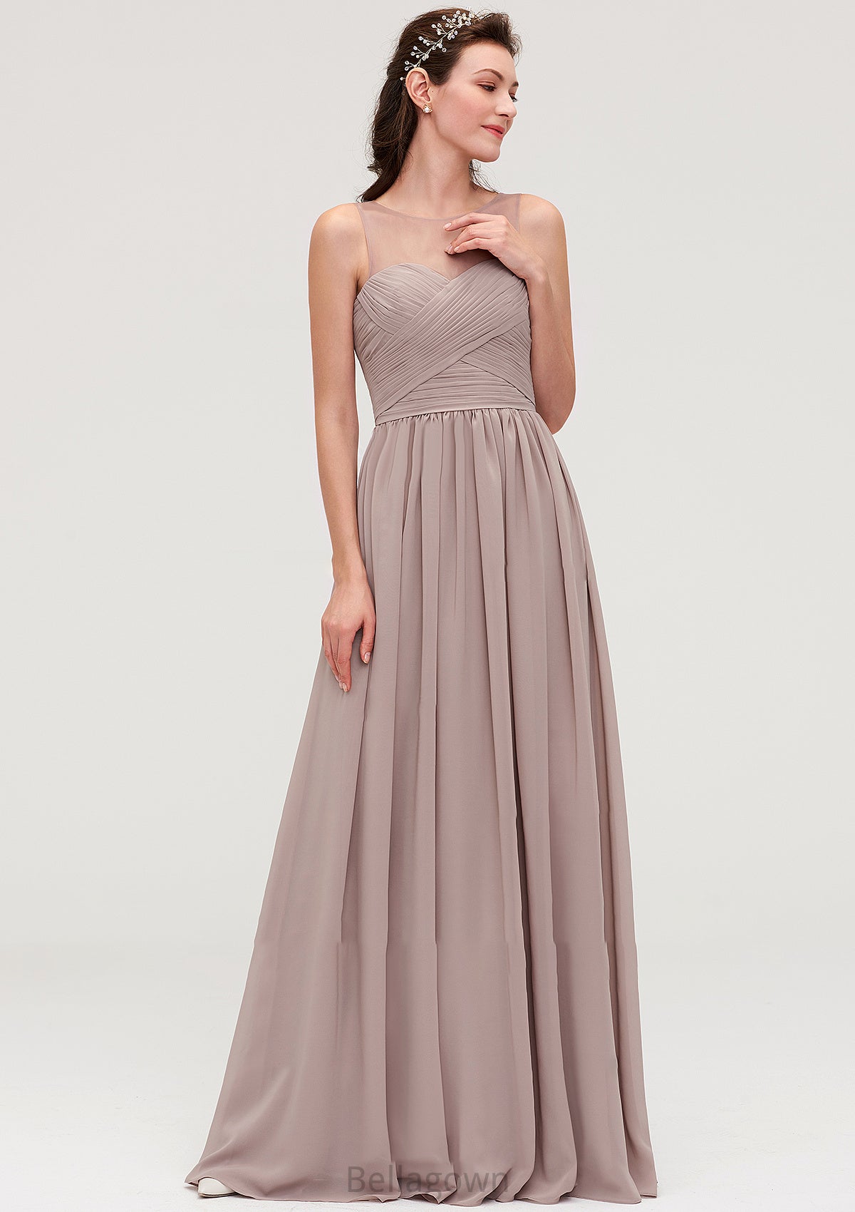 Sleeveless A-line/Princess Chiffon Long/Floor-Length Bridesmaid Dresseses With Pleated Karlee DNP0025479