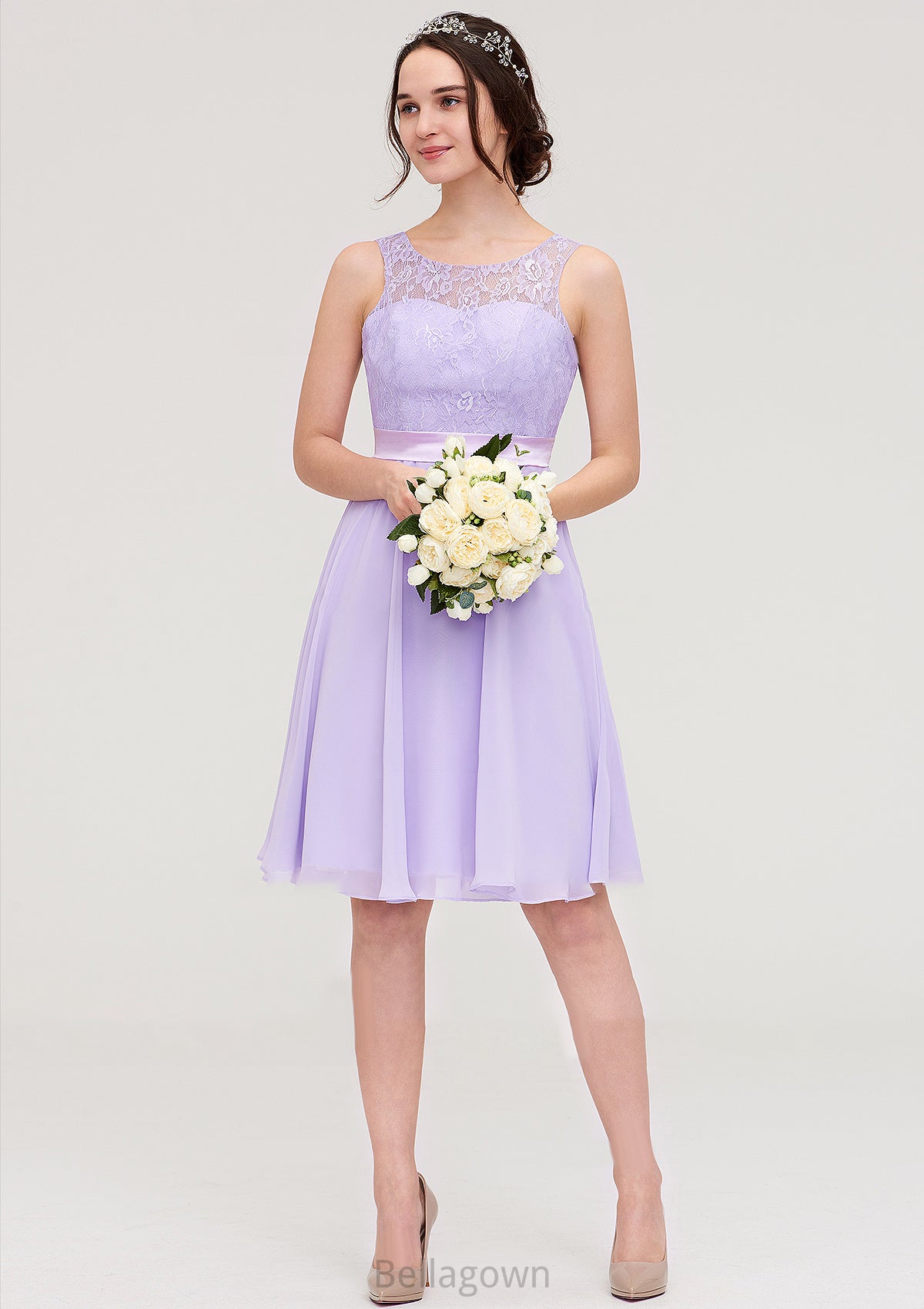 Sleeveless Knee-Length Chiffon A-line/Princess Bridesmaid Dresses With Sashes Lace Sonia DNP0025481