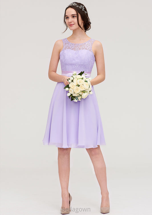 Sleeveless Knee-Length Chiffon A-line/Princess Bridesmaid Dresses With Sashes Lace Sonia DNP0025481