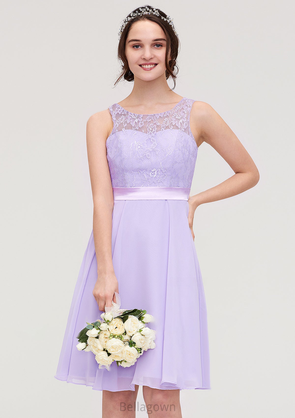 Sleeveless Knee-Length Chiffon A-line/Princess Bridesmaid Dresses With Sashes Lace Sonia DNP0025481