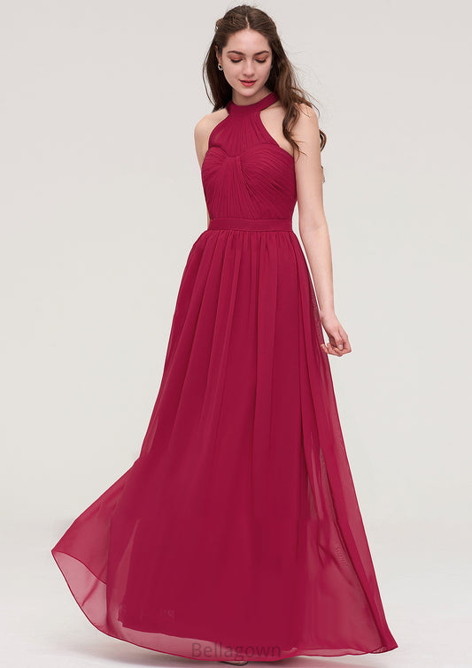 Halter Sleeveless Long/Floor-Length Chiffon A-line/Princess Bridesmaid Dresses With Pleated Brielle DNP0025483