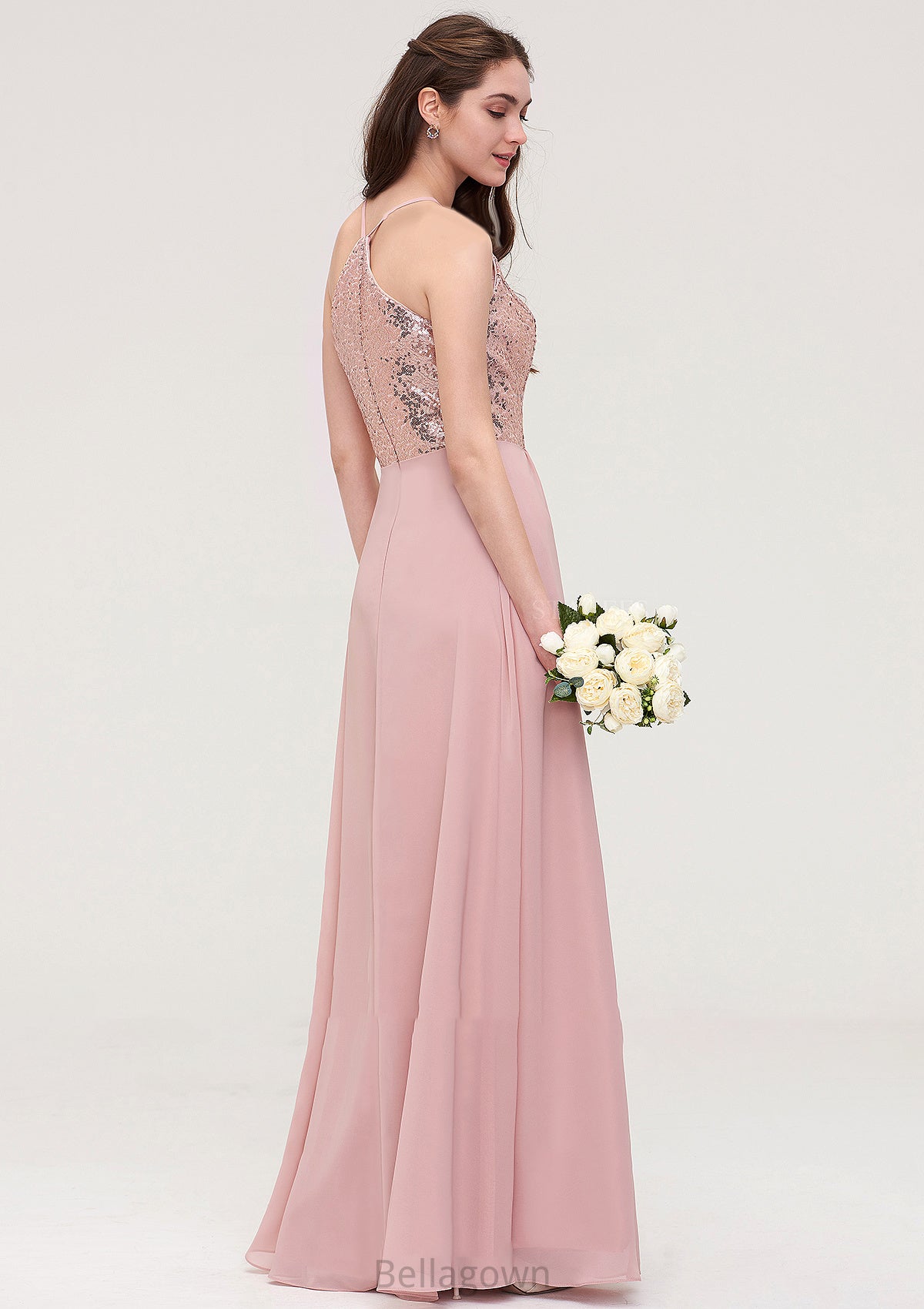 Sleeveless Bateau Long/Floor-Length Chiffon A-line/Princess Bridesmaid Dresses With Sequins Addisyn DNP0025484