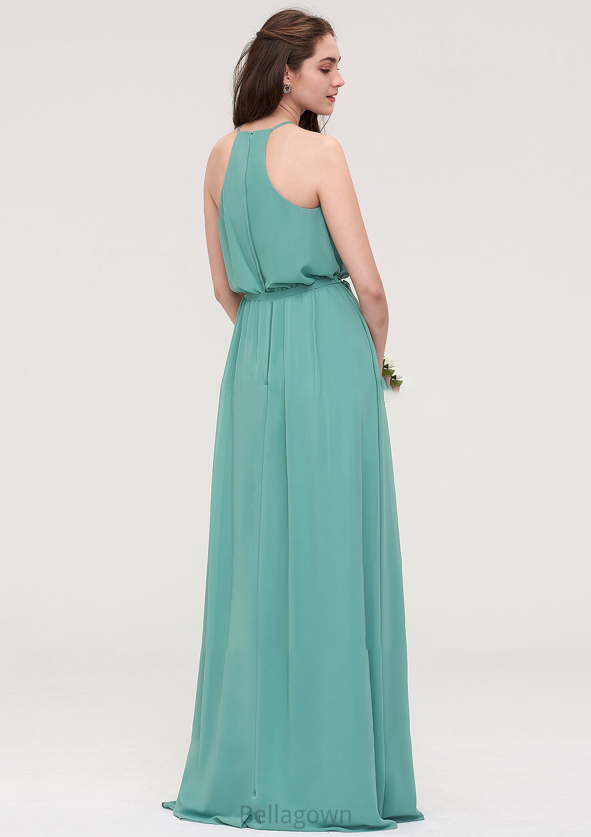 High-Neck Sleeveless Long/Floor-Length Chiffon A-line/Princess Bridesmaid Dresses With Sashes Jayda DNP0025485