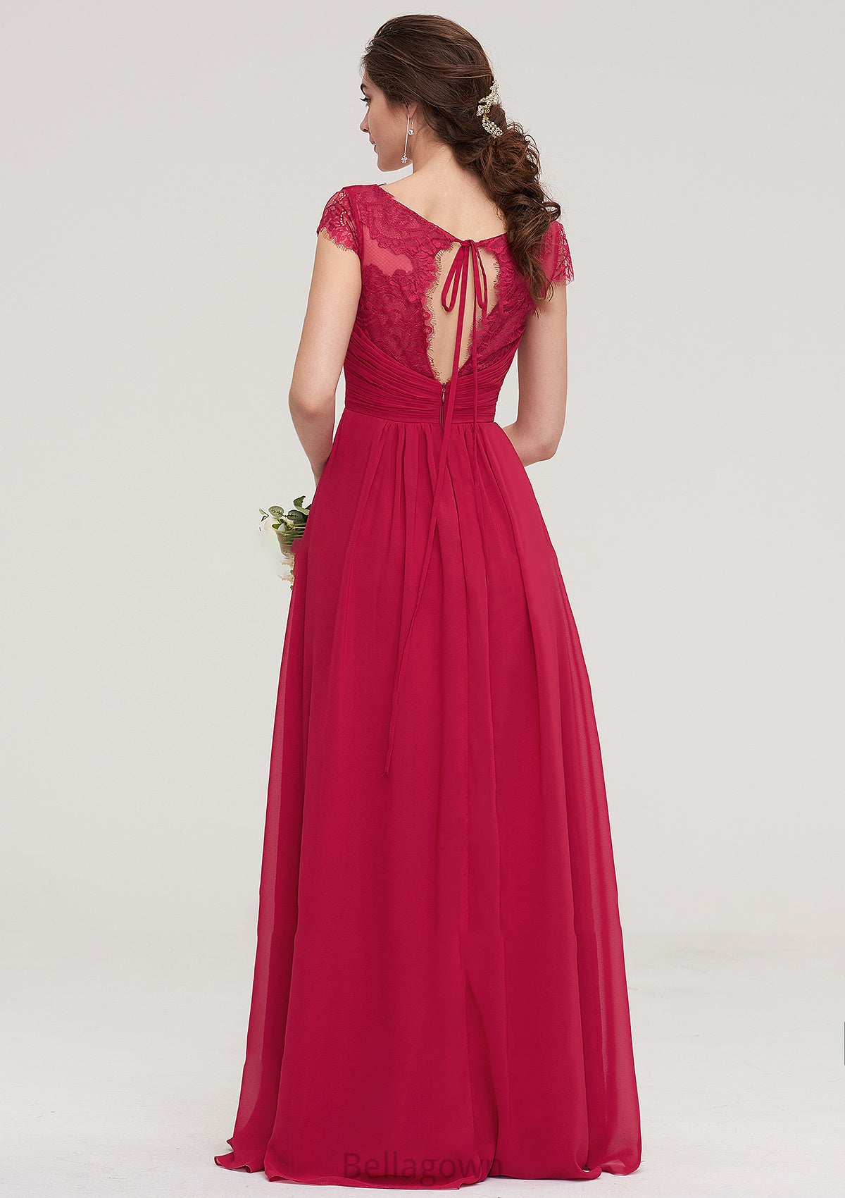 Sleeveless V Neck Long/Floor-Length Chiffon A-line/Princess Bridesmaid Dresses With Lace Pleated Ryann DNP0025486