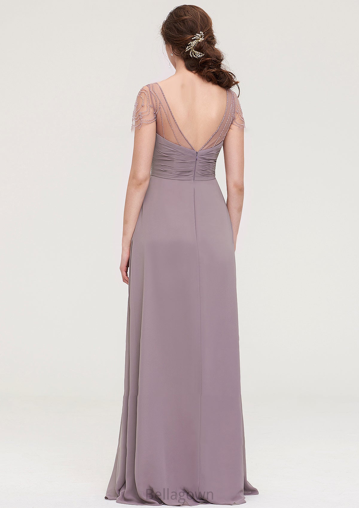 Short Sleeve Sweetheart Long/Floor-Length Chiffon A-line/Princess Bridesmaid Dresses With Pleated Beading Aubrie DNP0025487