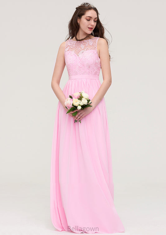 Bateau Sleeveless Long/Floor-Length Chiffon A-line/Princess Bridesmaid Dresses With Lace Sydney DNP0025489