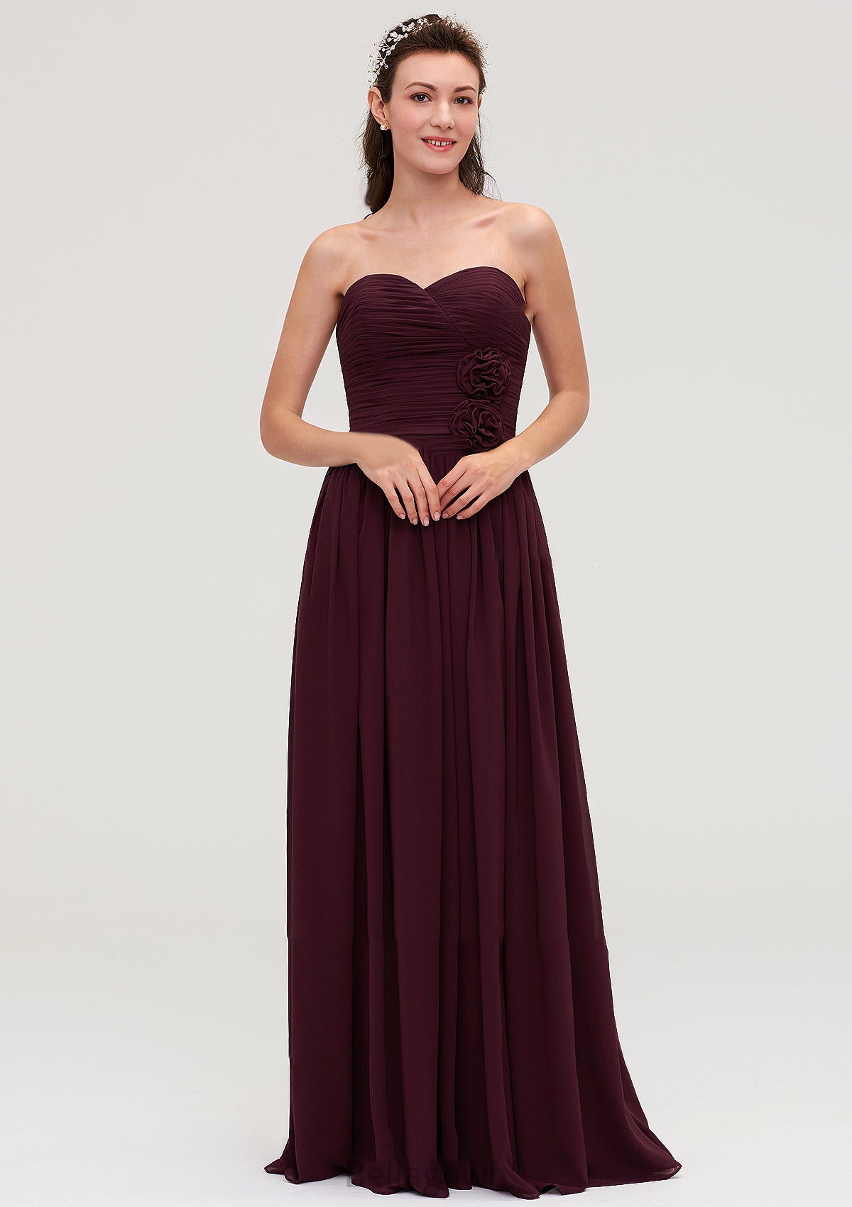 Sweetheart Sleeveless Long/Floor-Length Chiffon A-line/Princess Bridesmaid Dresses With Pleated Saniyah DNP0025490