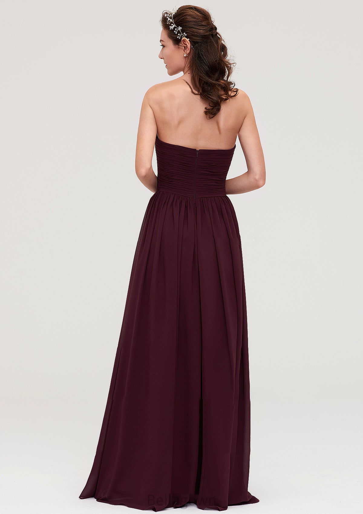 Sweetheart Sleeveless Long/Floor-Length Chiffon A-line/Princess Bridesmaid Dresses With Pleated Saniyah DNP0025490