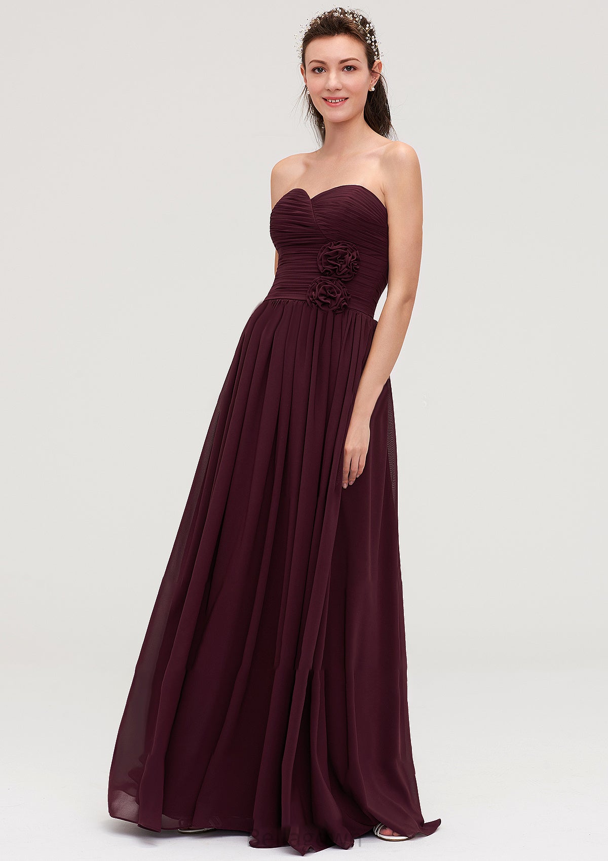 Sweetheart Sleeveless Long/Floor-Length Chiffon A-line/Princess Bridesmaid Dresses With Pleated Saniyah DNP0025490