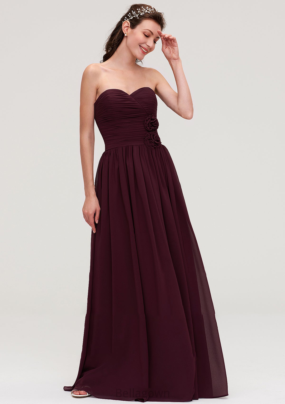 Sweetheart Sleeveless Long/Floor-Length Chiffon A-line/Princess Bridesmaid Dresses With Pleated Saniyah DNP0025490