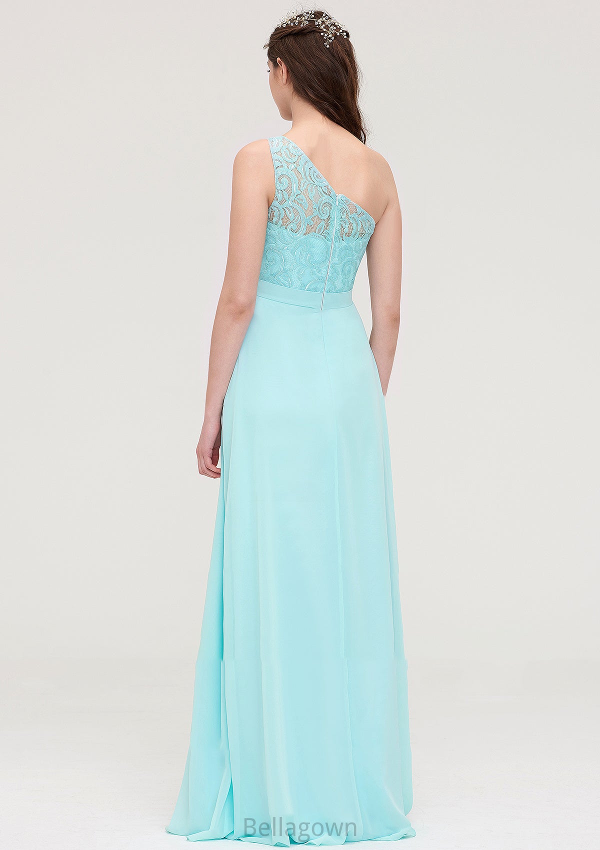 One-Shoulder Sleeveless Long/Floor-Length Chiffon A-line/Princess Bridesmaid Dresses With Lace Aracely DNP0025491