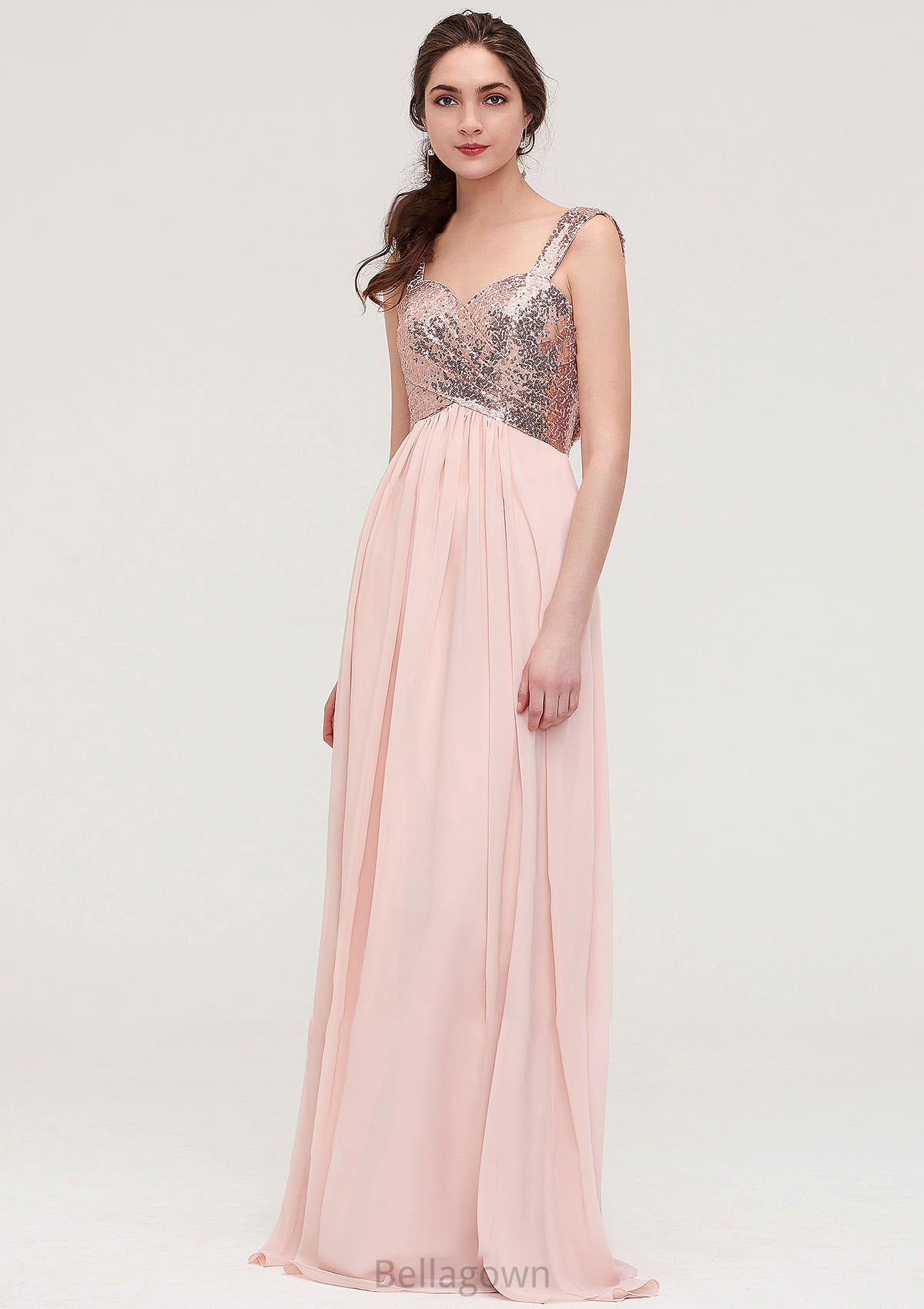 Sleeveless Long/Floor-Length Sweetheart A-line/Princess Chiffon Bridesmaid Dresses With Pleated Sequins Samantha DNP0025494