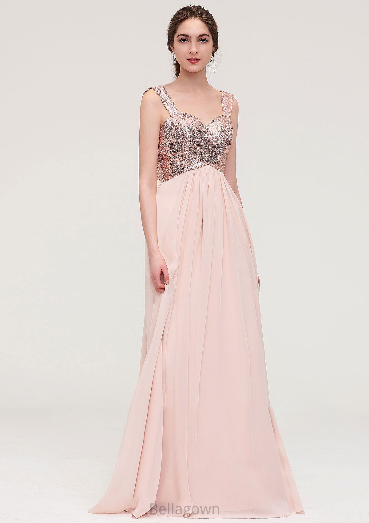 Sleeveless Long/Floor-Length Sweetheart A-line/Princess Chiffon Bridesmaid Dresses With Pleated Sequins Samantha DNP0025494