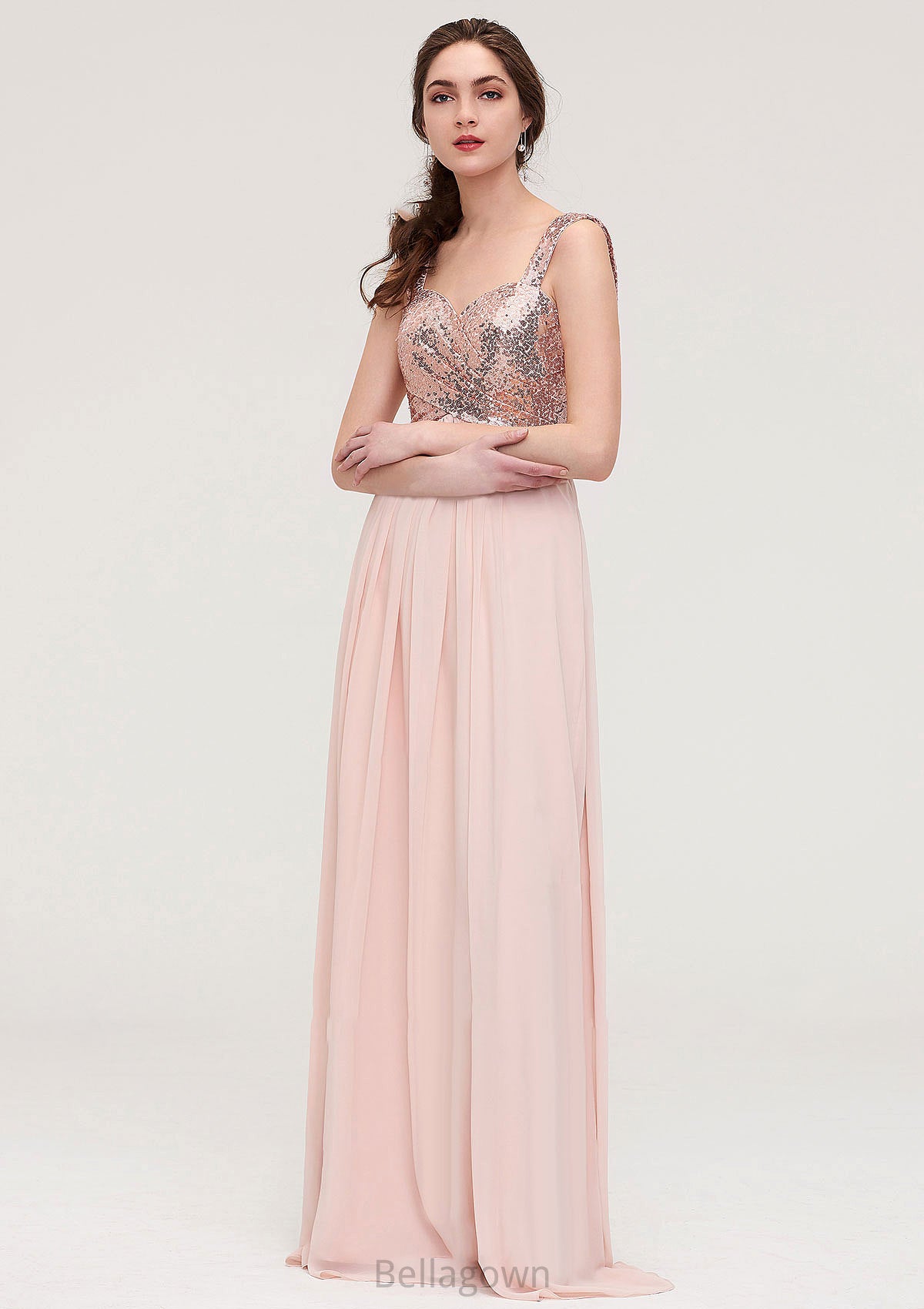 Sleeveless Long/Floor-Length Sweetheart A-line/Princess Chiffon Bridesmaid Dresses With Pleated Sequins Samantha DNP0025494