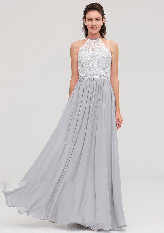 Sleeveless Scoop Neck A-line/Princess Chiffon Long/Floor-Length Bridesmaid Dresseses With Lace Grace DNP0025497