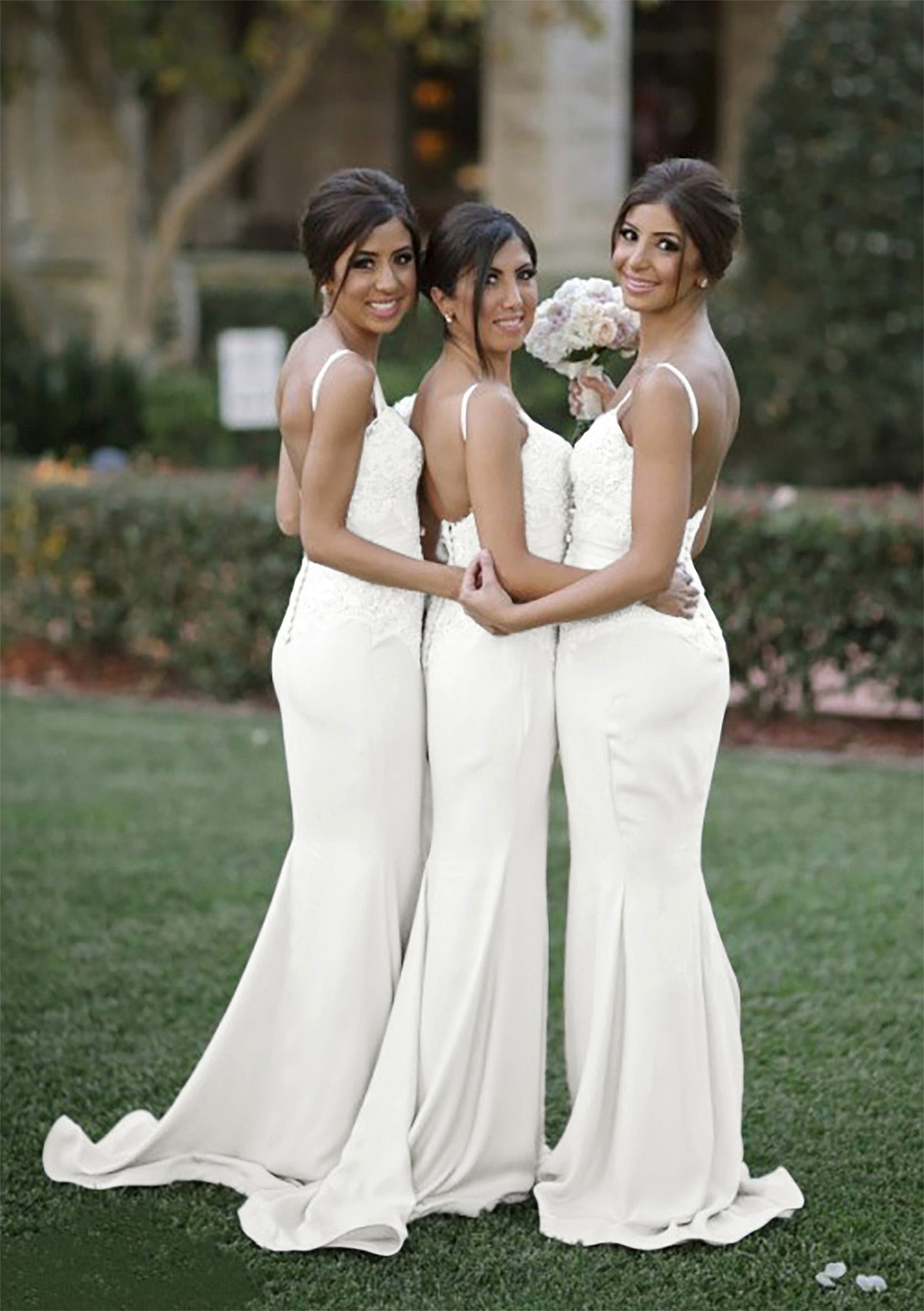 Sweetheart Court Train Sheath/Column Elastic Satin Bridesmaid Dresseses With Lace Melany DNP0025500