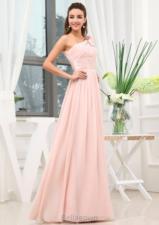 Sleeveless One-Shoulder Long/Floor-Length A-line/Princess Chiffon Bridesmaid Dresses With Pleated Shoulder Flower Abigail DNP0025507