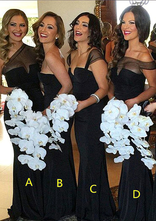 Sweetheart Sleeveless Long/Floor-Length Sheath/Column Elastic Satin Bridesmaid Dresses Jazlene DNP0025542