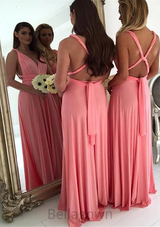 A-Line/Princess V-Neck Long/Floor-Length Chiffon Bridesmaid Dresses Jode DNP0025551