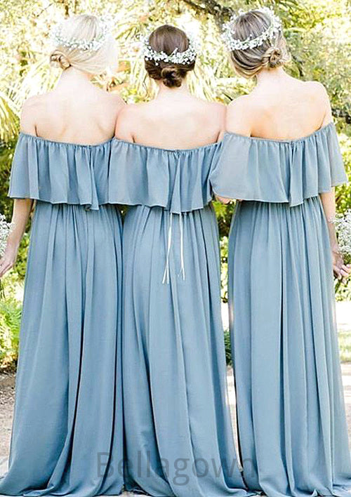 Off-The-Shoulder A-Line/Princess Long/Floor-Length Chiffon Bridesmaid Dresses With Ruffles Patsy DNP0025555