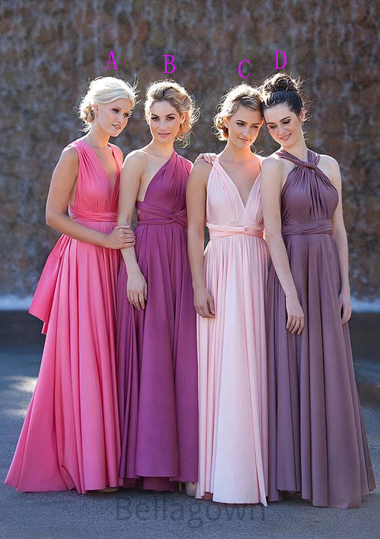 Sleeveless V Neck Long/Floor-Length A-line/Princess Chiffon Bridesmaid Dresses With Pleated Hadassah DNP0025560