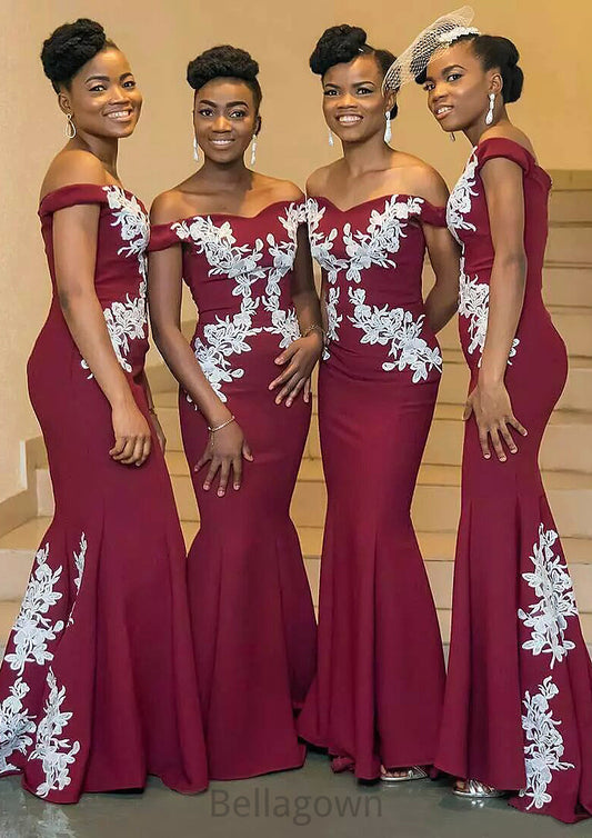 Sleeveless Off-the-Shoulder Long/Floor-Length Trumpet/Mermaid Elastic Satin Bridesmaid Dresseses With Appliqued Nita DNP0025593