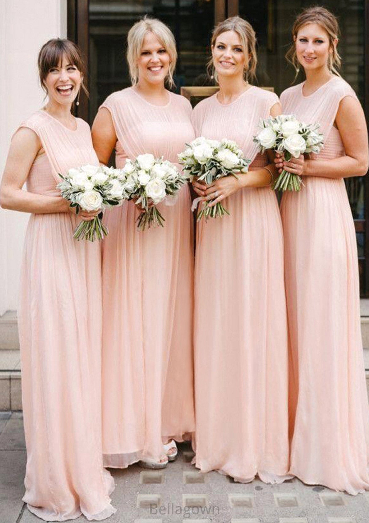 Sleeveless Scoop Neck Long/Floor-Length A-line/Princess Chiffon Bridesmaid Dresseses With Pleated Janessa DNP0025595