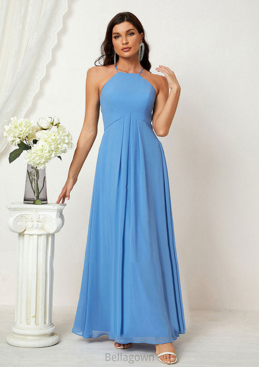 A-line Empire Halter Sleeveless Chiffon Long/Floor-Length Bridesmaid Dresses With Ruffles Ashlee DNP0025611