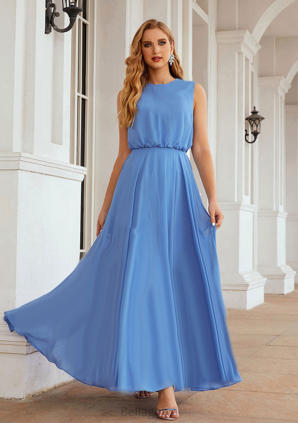 A-line Scoop Neck Sleeveless Chiffon Long/Floor-Length Bridesmaid Dresses Amiya DNP0025618