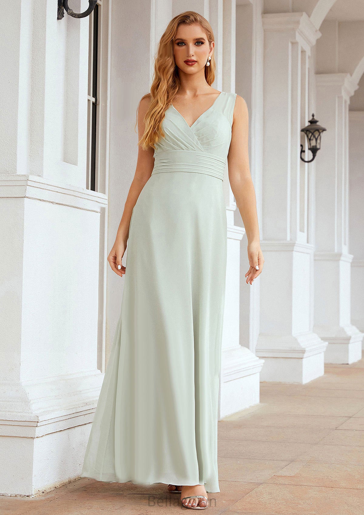 A-line V Neck Long/Floor-Length Chiffon Bridesmaid Dresses With Pleated Sierra DNP0025625