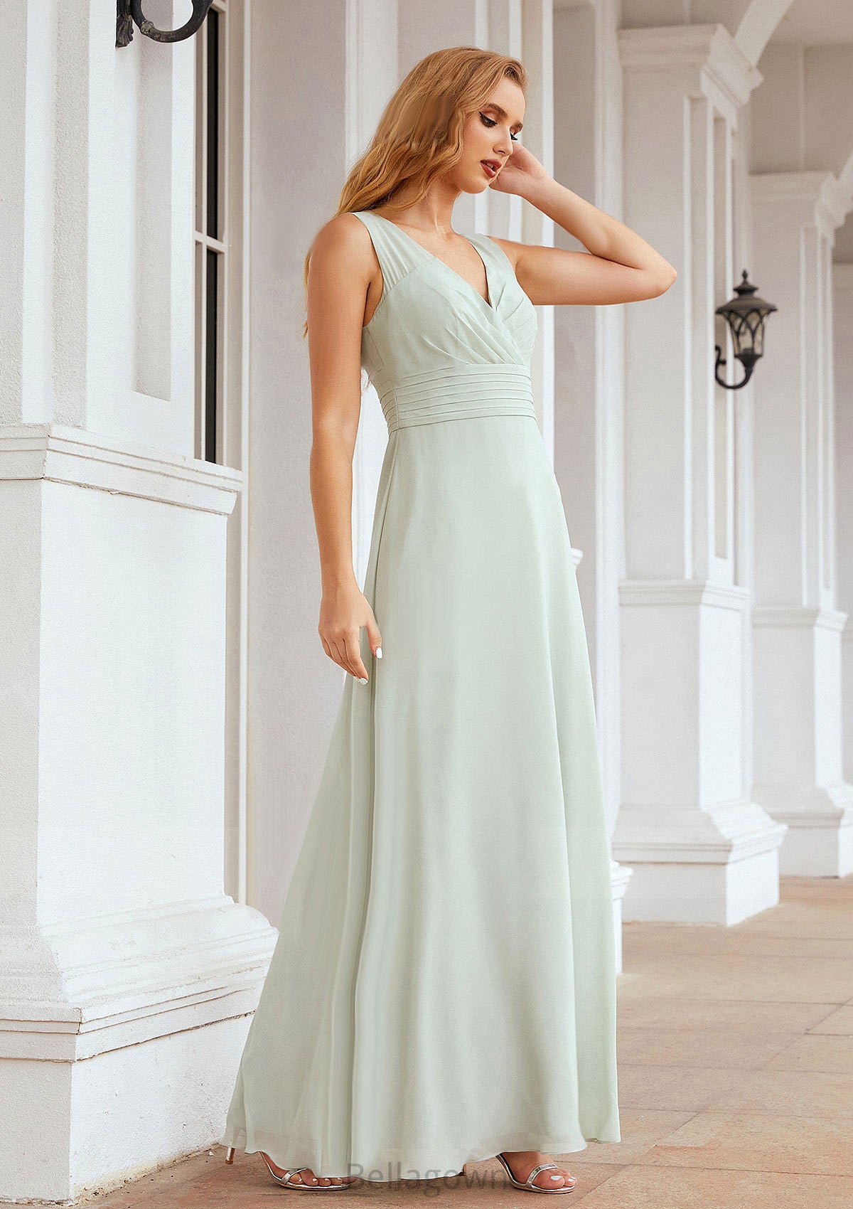 A-line V Neck Long/Floor-Length Chiffon Bridesmaid Dresses With Pleated Sierra DNP0025625