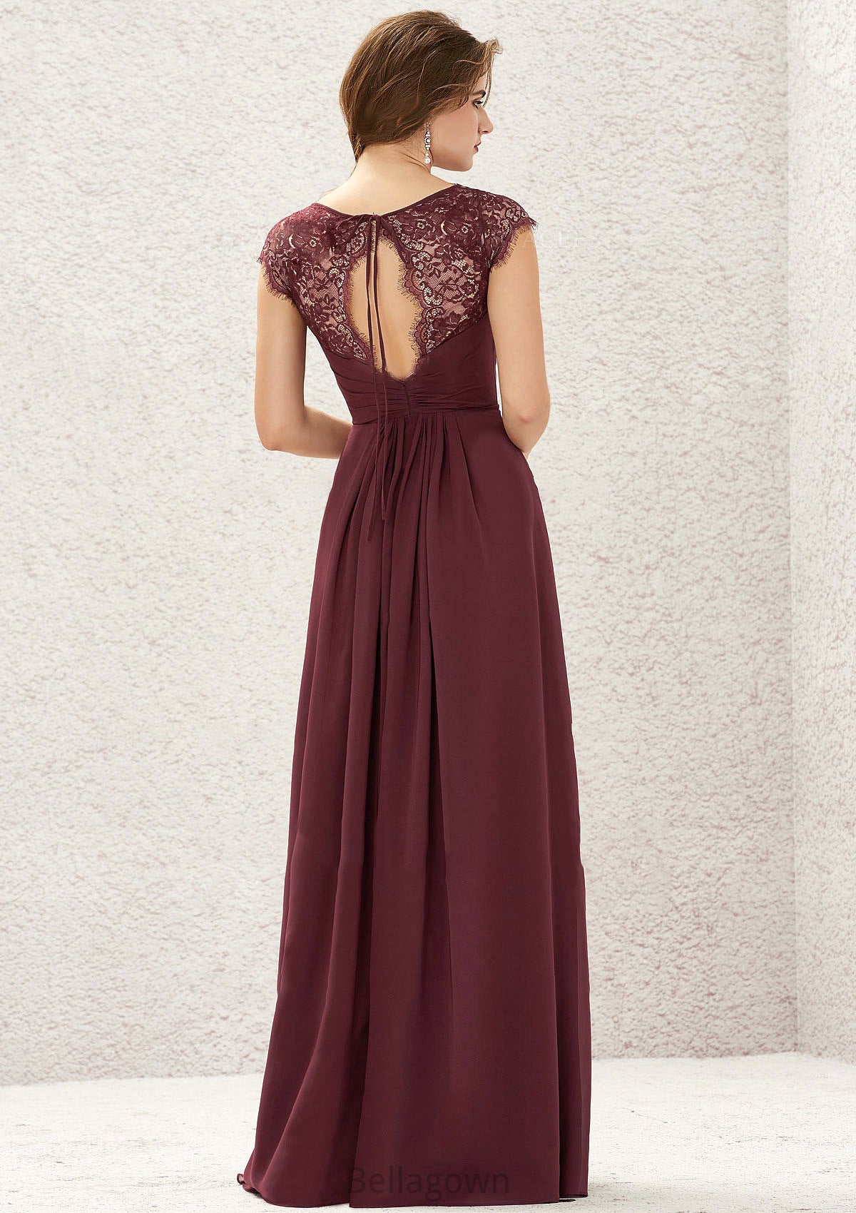 A-line V Neck Sleeveless Chiffon Long/Floor-Length Bridesmaid Dresses With Pleated Lace Rowan DNP0025627