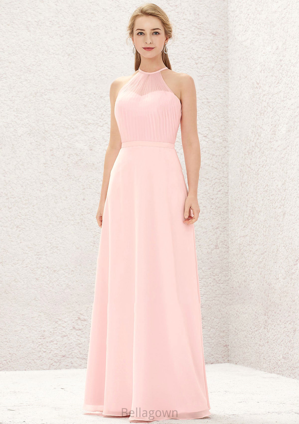 A-line Halter Sleeveless Chiffon Long/Floor-Length Bridesmaid Dresses Joanna DNP0025635