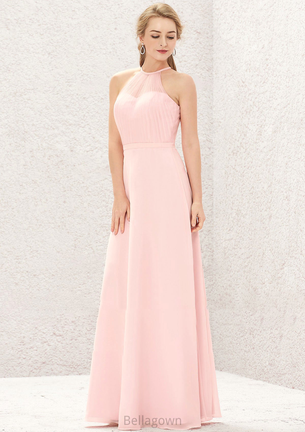 A-line Halter Sleeveless Chiffon Long/Floor-Length Bridesmaid Dresses Joanna DNP0025635