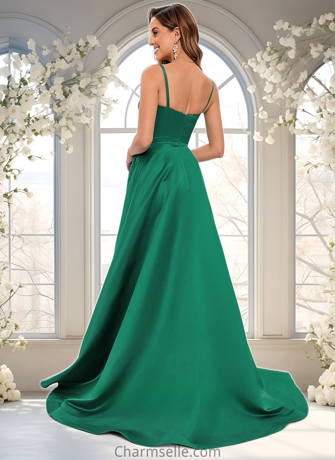 Maeve A-line Sweetheart Sweep Train Satin Prom Dresses DNP0025846