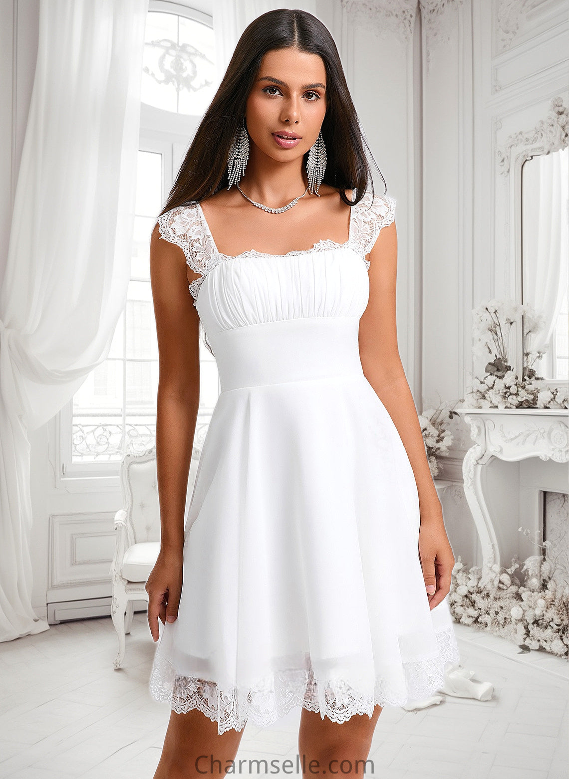 Tamia A-line Square Short Chiffon Homecoming Dress With Pleated DNP0025666