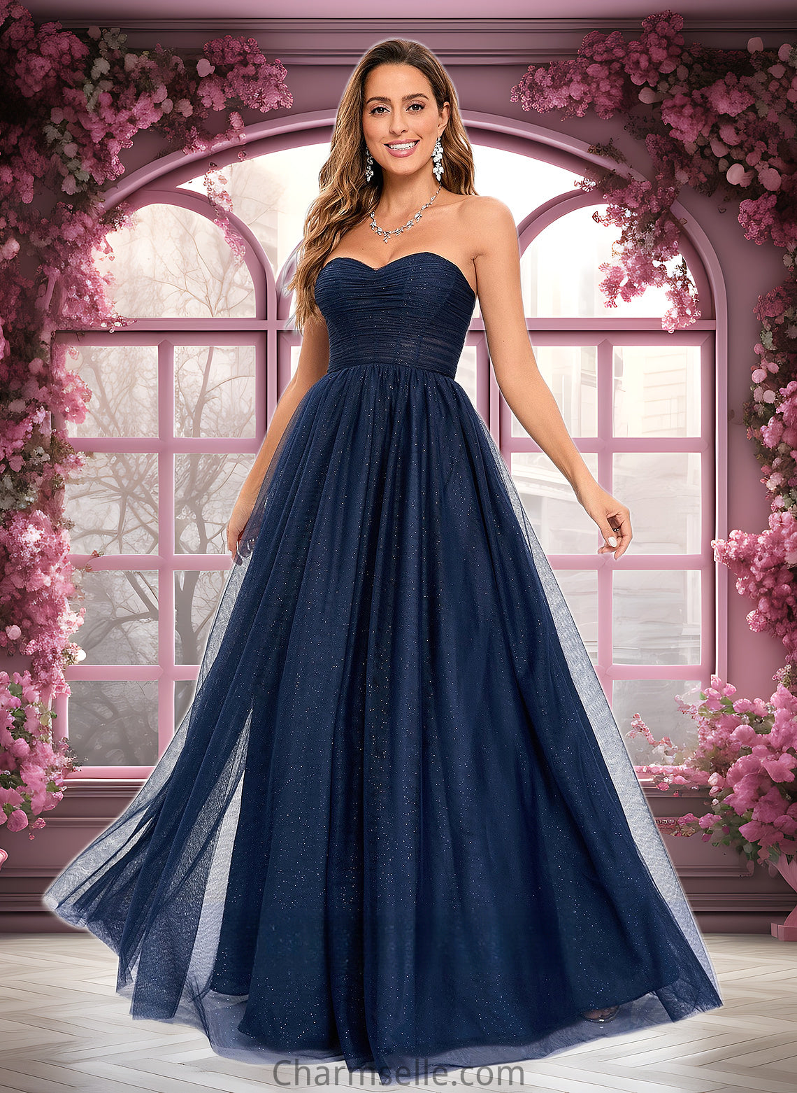 Peyton Ball-Gown/Princess Sweetheart Sweep Train Tulle Prom Dresses With Beading Sequins DNP0025848