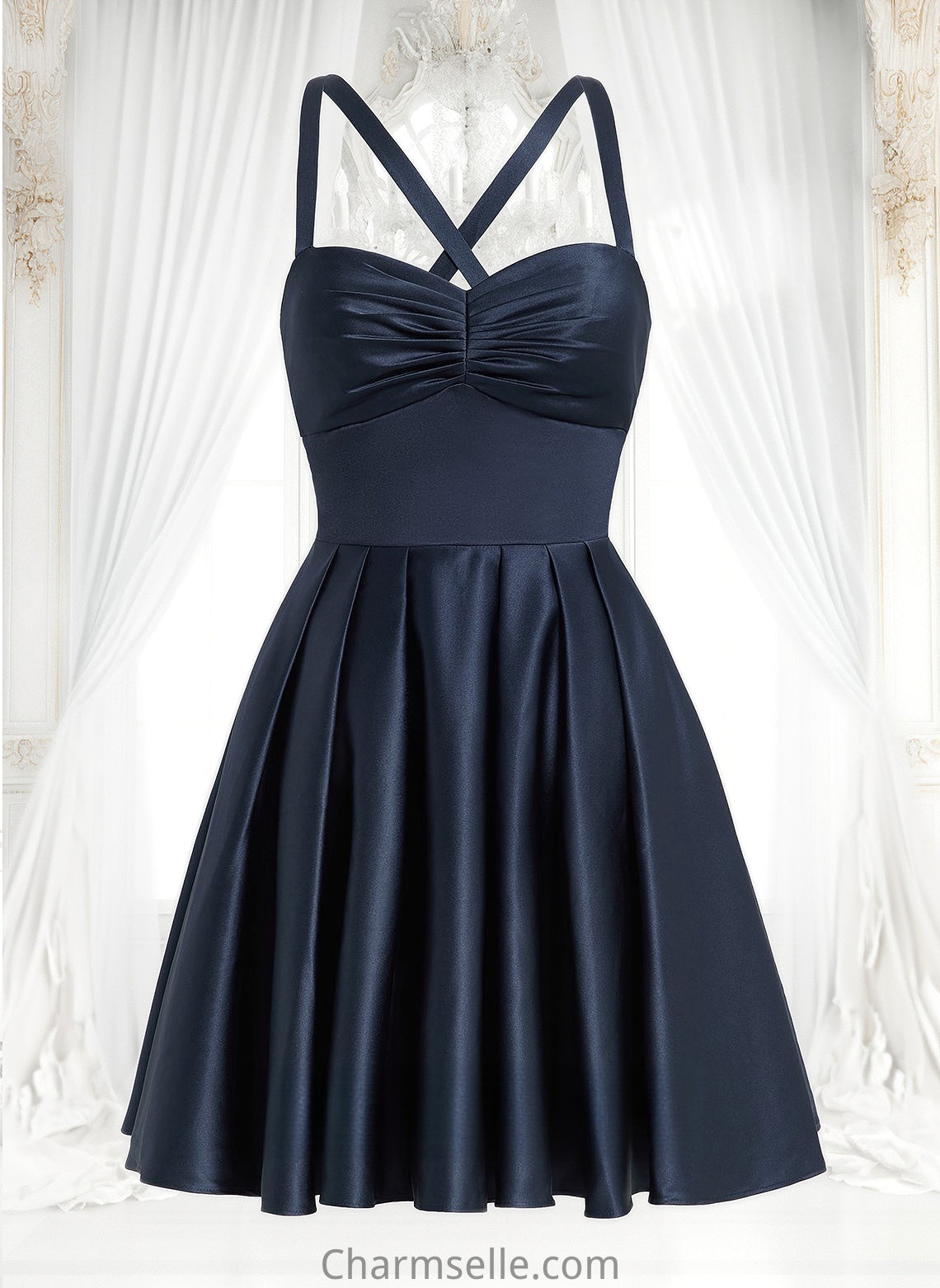 Bella A-line Sweetheart Short Satin Homecoming Dress With Pleated DNP0025673