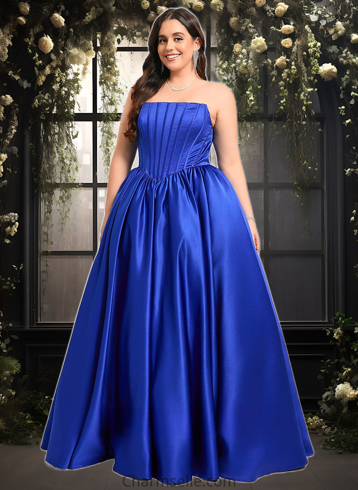 Kaitlynn Ball-Gown/Princess Straight Floor-Length Satin Prom Dresses DNP0025831