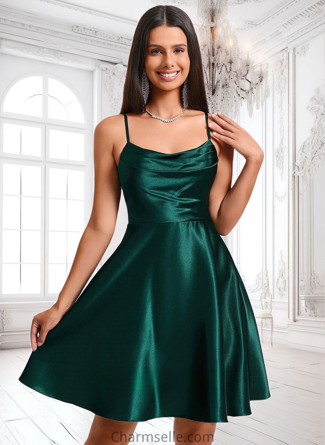 Wendy A-line Cowl Short Stretch Satin Homecoming Dress DNP0025664