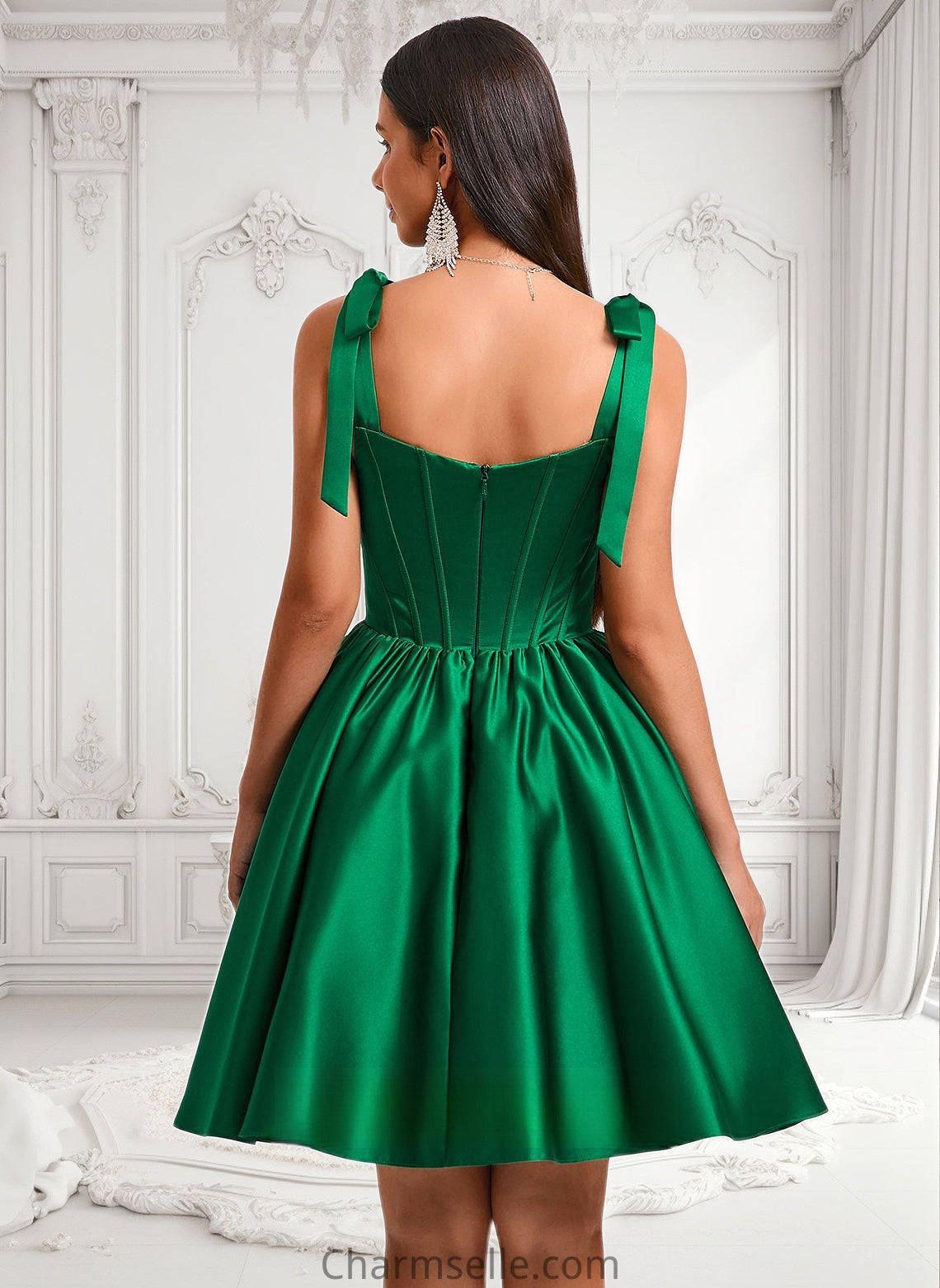 Susan Ball-Gown/Princess Straight Short Satin Homecoming Dress With Bow DNP0025645