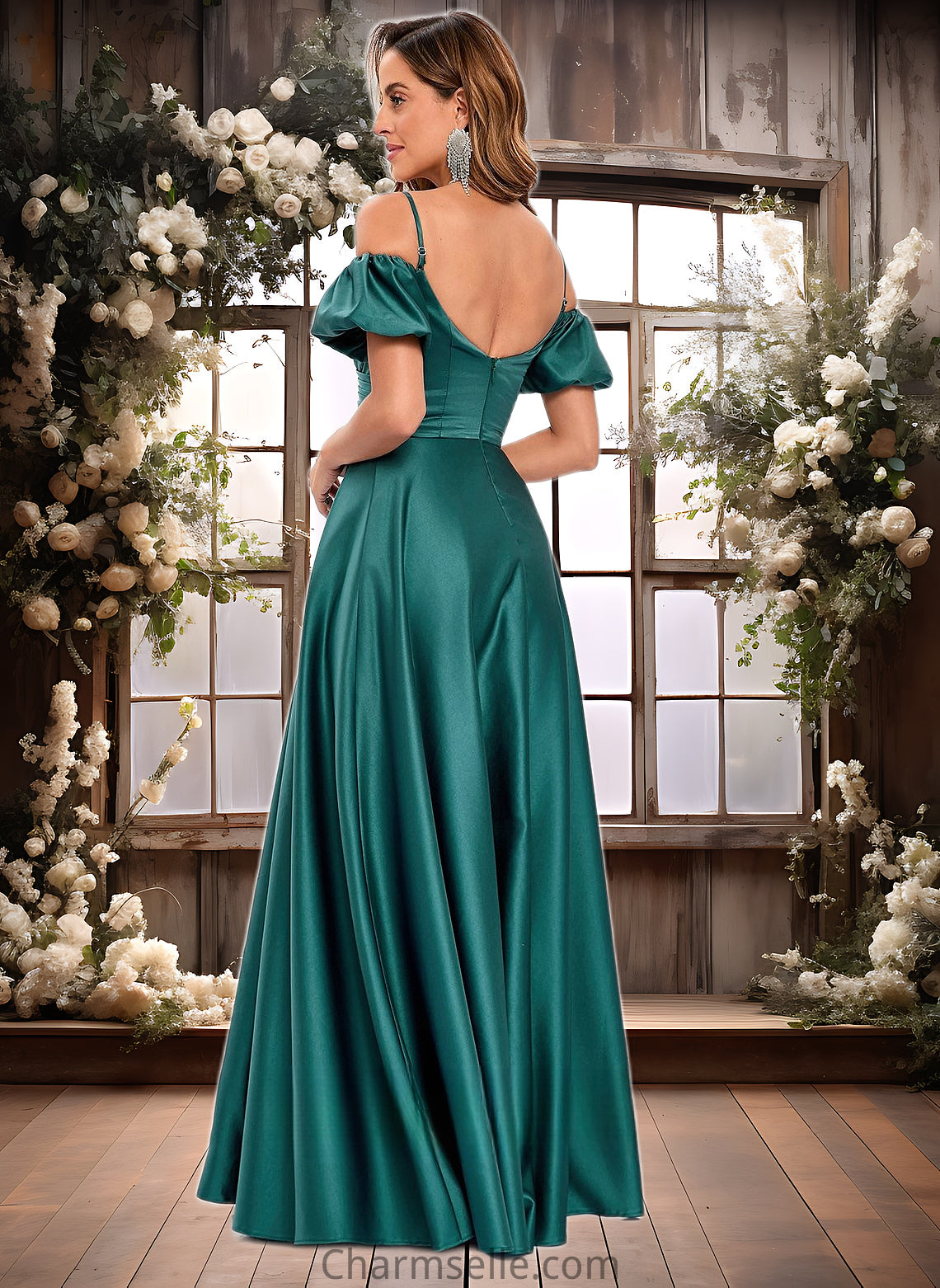 Persis A-line Off the Shoulder Sweetheart Floor-Length Satin Prom Dresses DNP0025852