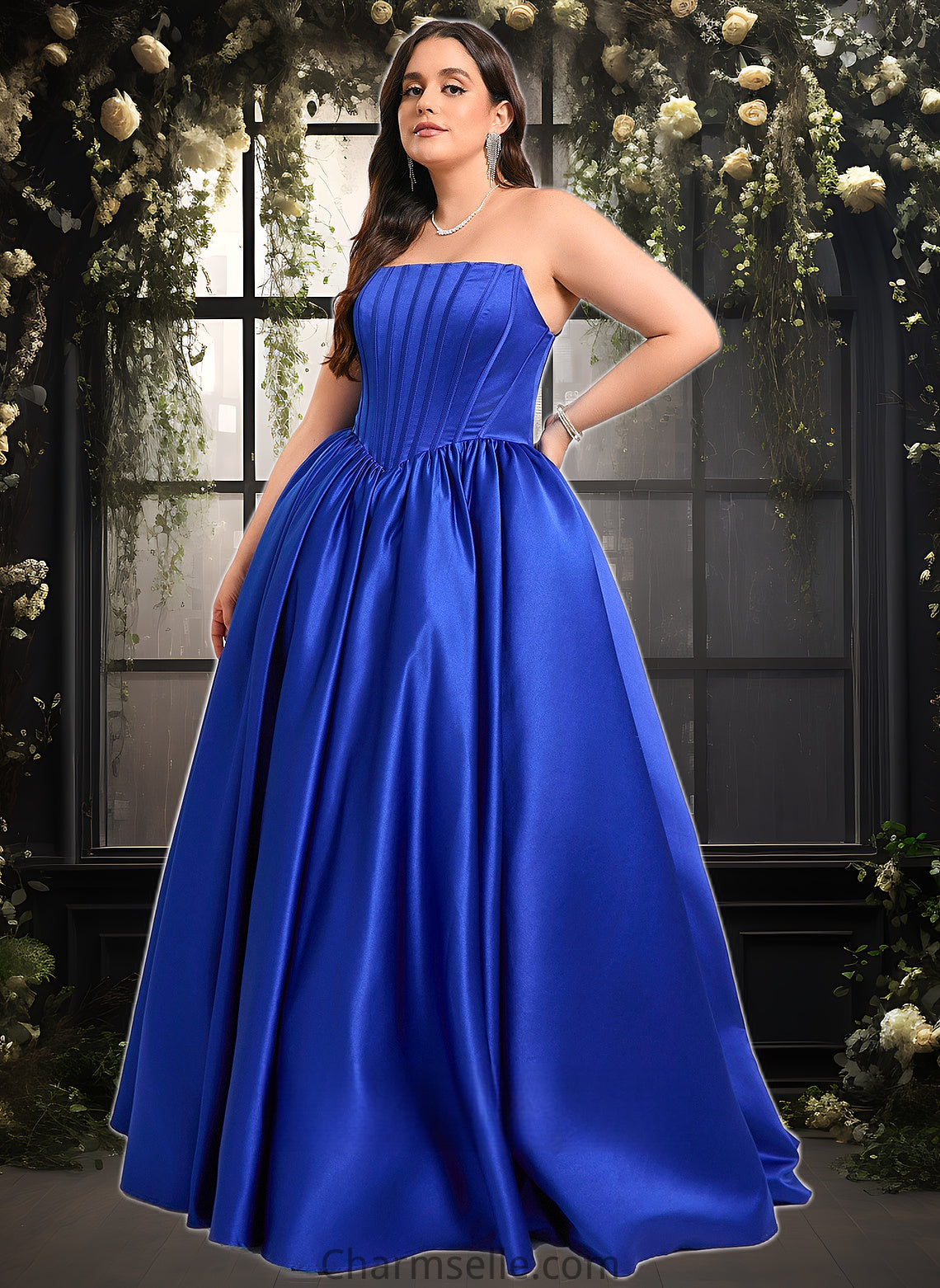 Kaitlynn Ball-Gown/Princess Straight Floor-Length Satin Prom Dresses DNP0025831