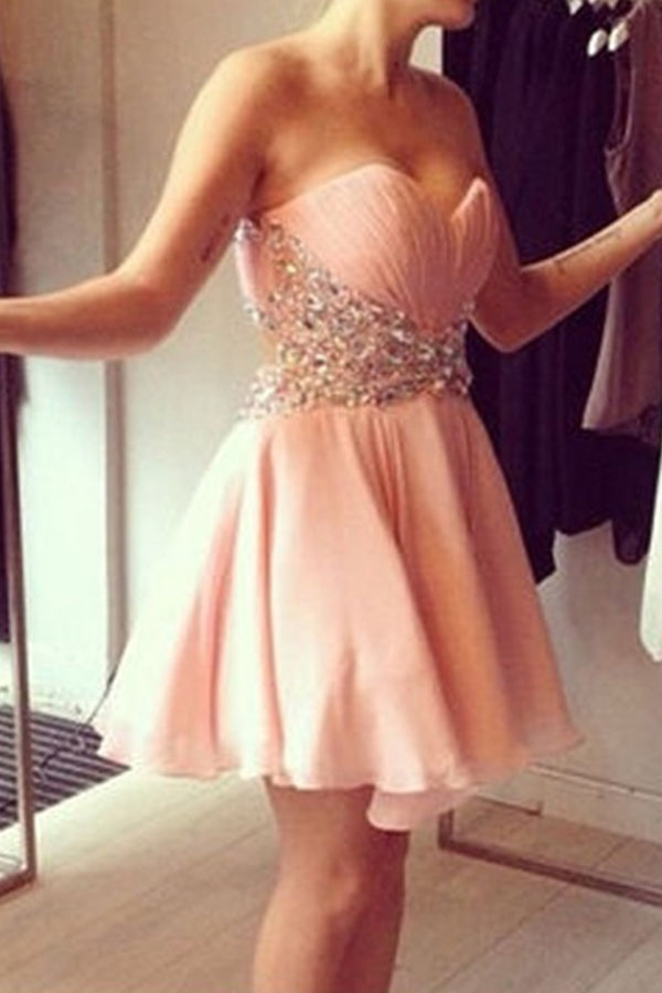 Strapless A-Line Sweetheart Beading Chiffon Sleeveless Homecoming Dresses