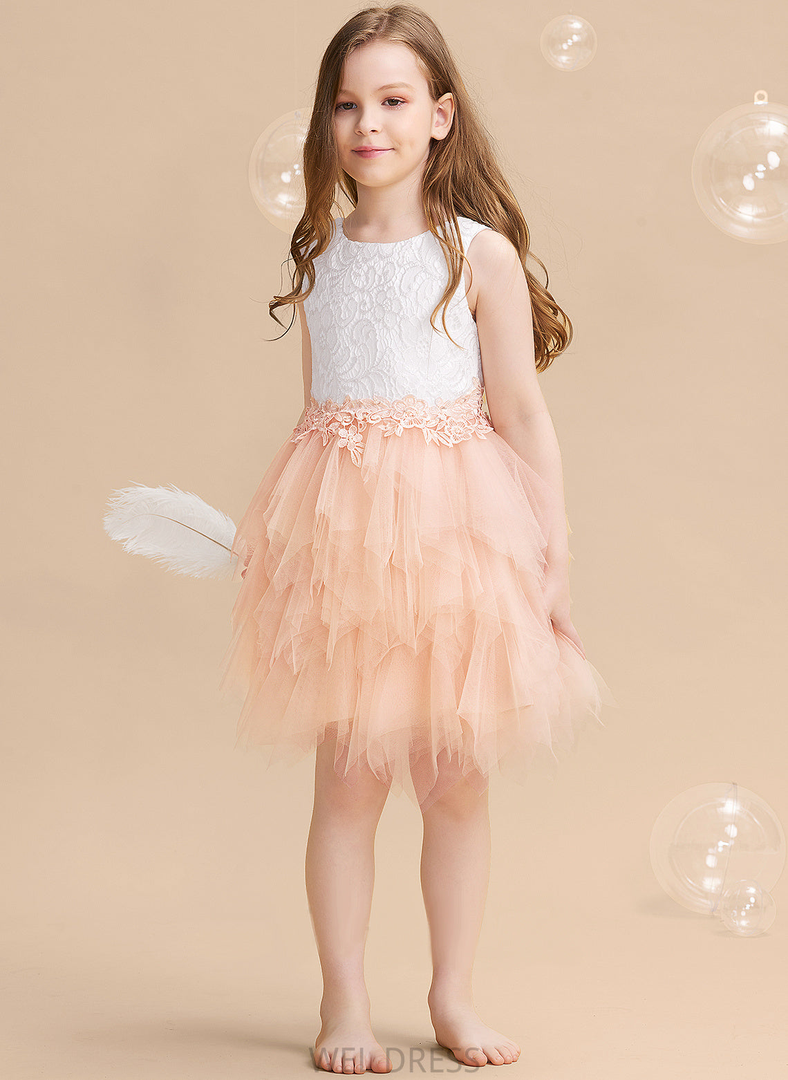 Scoop - Back Dress Lace/Beading/Sequins/V Knee-length Neck Tulle/Lace Angelique Sleeveless Flower With Girl Flower Girl Dresses Ball-Gown/Princess