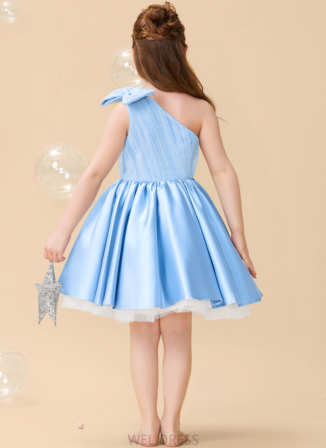 Flower Girl Dresses Satin/Tulle Priscilla Beading/Bow(s) - Girl Sleeveless Dress A-Line One-Shoulder Knee-length Flower With