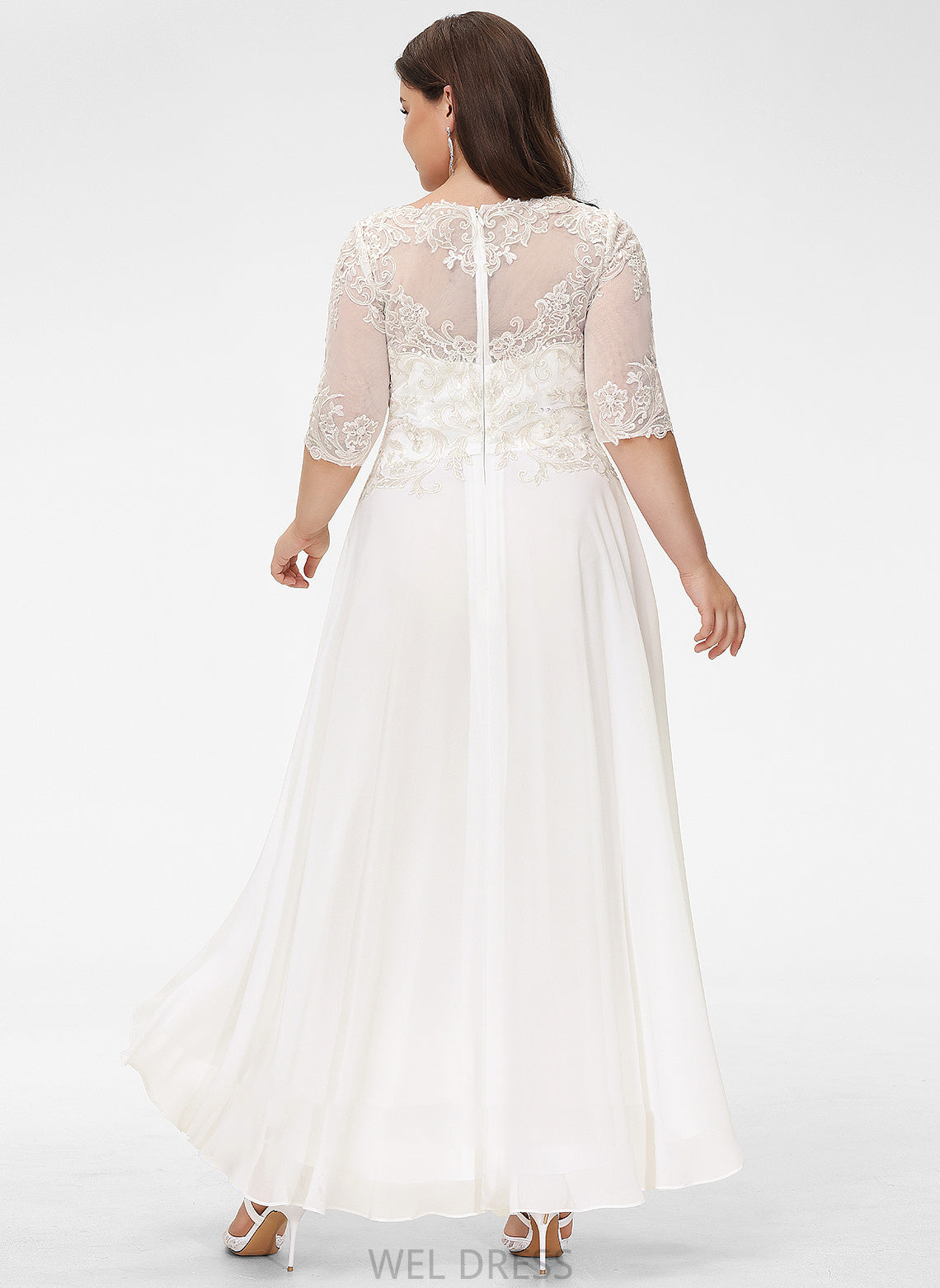 Sequins Rebekah Wedding Asymmetrical Lace Neck With Chiffon Dress Wedding Dresses Beading A-Line Scoop