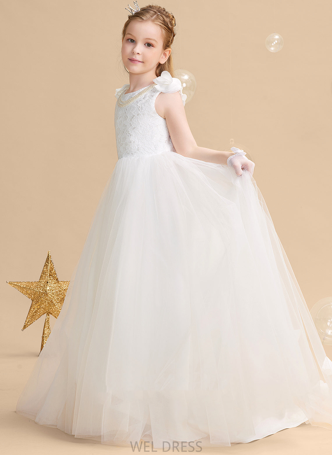 Tulle/Lace Neck Ball-Gown/Princess Flower(s) - Dress Flower Girl Dresses Sleeveless Girl Scoop Train Sweep With Flower Harmony